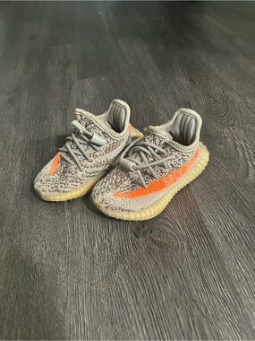 Kids Authentic Yeezy Sneakers in Gray with Orange Stripe